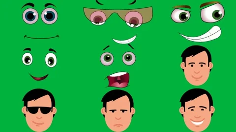 Green background smiling face cartoon screen surprised mans wearing. Stock Footage 310562851