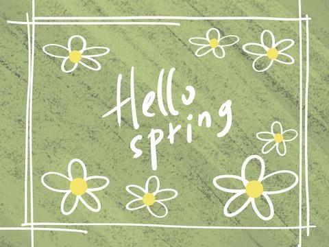 Green background with spring flowers Stock Illustration