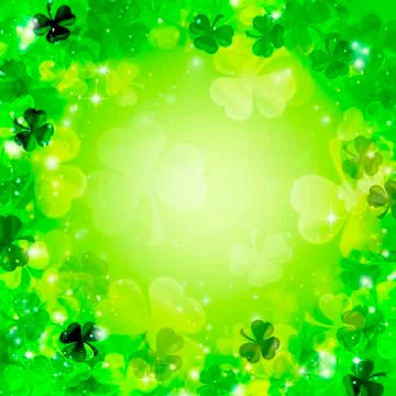 Green background, St. Patrick's Day, green Shamrock, blurred bokeh background Stock Illustration