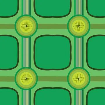 Green background with stripes intersecting a big circle with a spiral in th.. Illustrazione stock