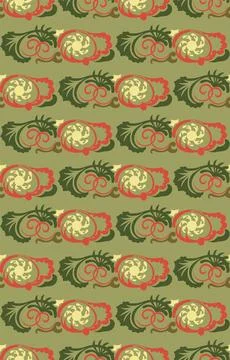 On a green background, there are elements similar to the sun, leaves, curls. Illustrazione stock
