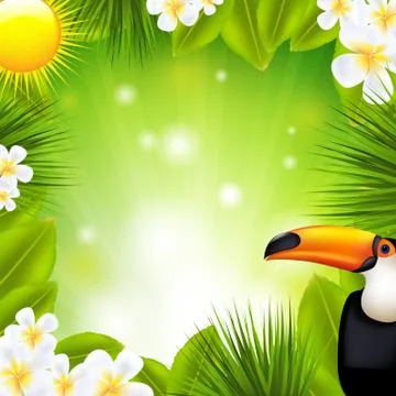 Green background with tropical elements 스톡 일러스트