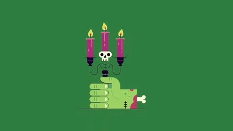 A green background with two candles and skull wallpaper on it top of green Stock Footage 337339957