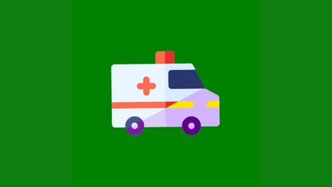 Green background white border ambulance red cross side car green screen animated Stock Footage 314064714