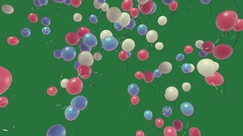 A green background with white border and bunch of balloons on red, blue screen Stock-Footage 335122389