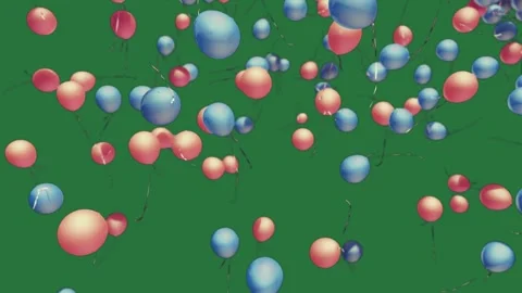 A green background with white border and bunch of balloons on red, blue screen Видео 335122401