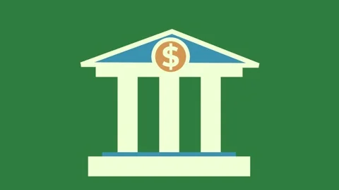 A green background with white border and black square icon on it building blue Video stock 335122424