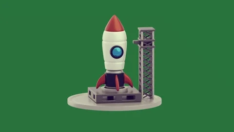 A green background with white border and object on screen toy rocket sitting Stock Footage 335937563