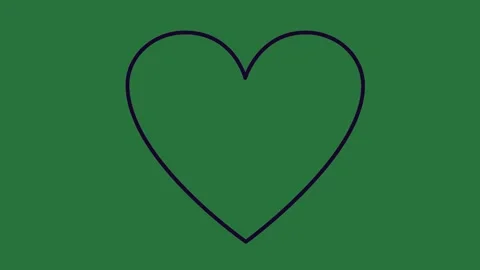 A green background with white border and screen black outline heart on drawn Video stock 337340683