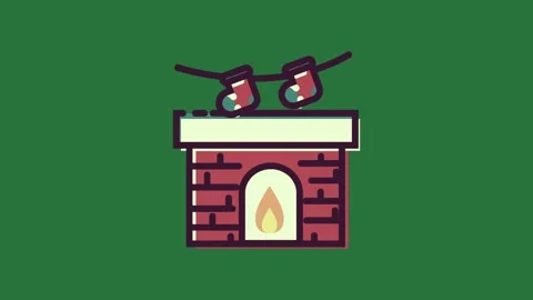 A green background with white border and cartoon fire place red fireplace pair Stock Footage 337341713