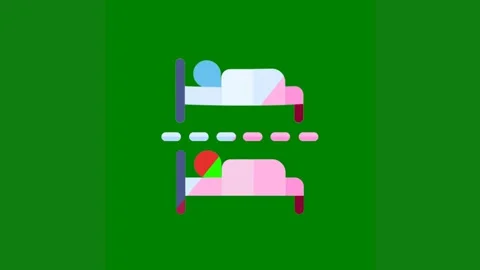 Green background white border bed headboard two beds wall one screen circle Video stock 314064730