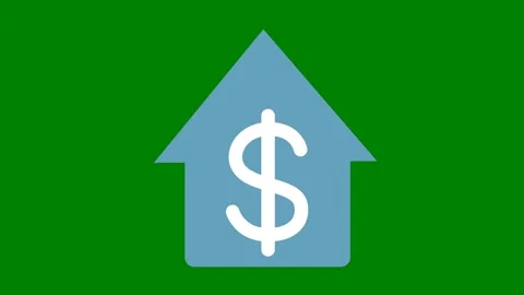 Green background white border blue triangle dollar sign shape house roof green Stock Footage 314063751