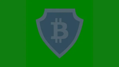 Green background white border blue shield letter b bit logo green screen Stock Footage 314064823