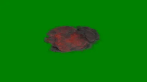 Green background white border explosion fire screen red substance black cloud Stockbeeldmateriaal 314064446