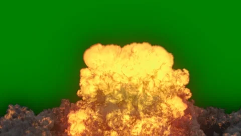 Green background white border fire is burning screen large explosion black smoke Video stock 314064373
