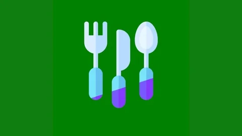 Green background white border fork, spoon knife two forks spoons fork green Video stock 314064747