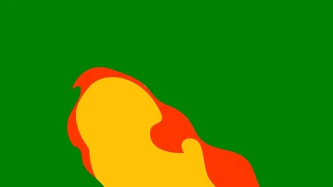Green background white border picture red yellow mountain flame bird group Video stock 314064143