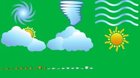 Green background white circle middle tornado shaped object blue waves. Stock Footage 310562811