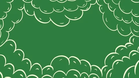 A green background with white flowers and leaves clouds in the center green Stock Footage 335122291