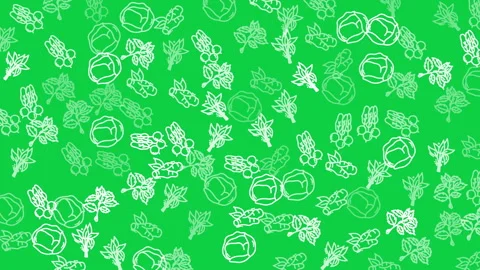 Green background with white outlined vegetables and fruits. Suitable for food bl Stock Footage 333652459