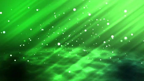 Green background with white particles and rays of light shining through Vídeo Stock 332532138