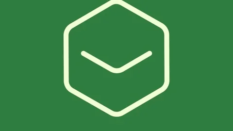 A green background with white pentagon on it and in the middle check mark icon Vidéo 335089498