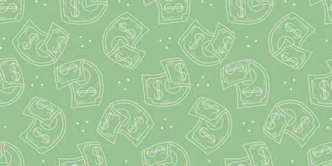 Green background with white silhouette of floating cash dollars Stock Illustration