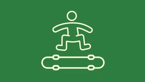 A green background with white silhouette of man on skateboard and outline Stock Footage 337336186