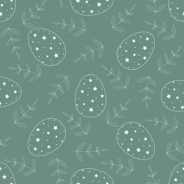 Green background with white silhouettes of eggs and twigs イラスト素材