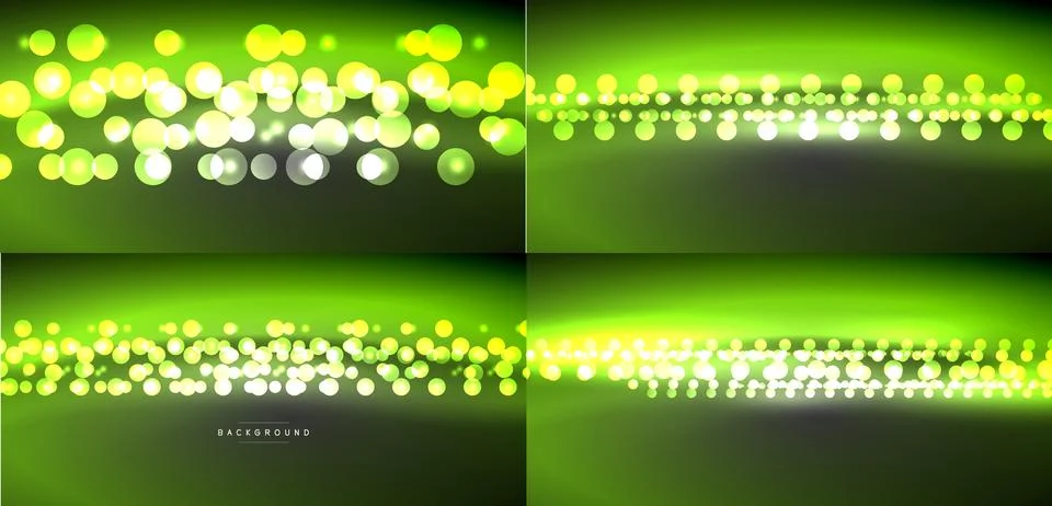 Green backgrounds feature blurred circles, varying density. Light creates sof Stock Illustration