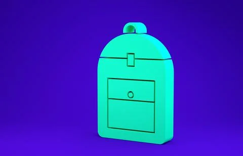 Green Backpack icon isolated on blue background. Minimalism concept. 3d illus Illustrazione stock