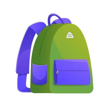 Green backpack with purple straps. Vector illustration Stock Illustration