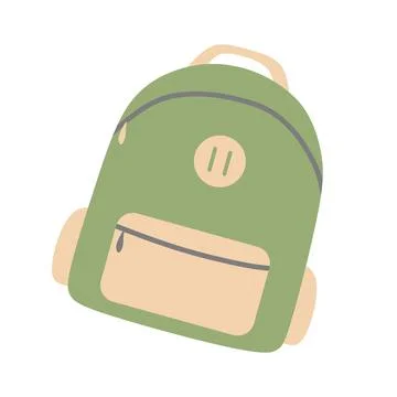 Green backpack in Simple Cartoon style Isolated on white background. School.. Stock Illustration