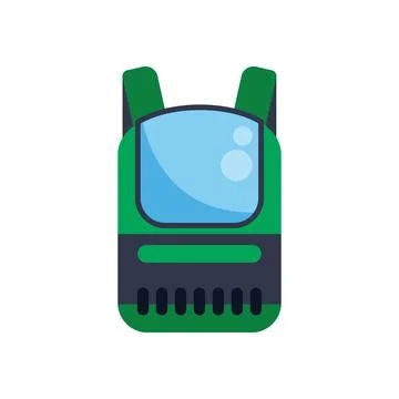 Green backpack with transparent compartment and ventilation grid, front view Stock Illustration