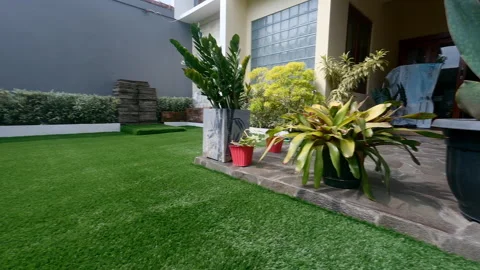 Green backyard panning shot Stock Footage 247007236