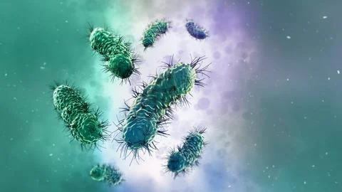 Green bacteria group under microscope. 3D illustration Stock Illustration