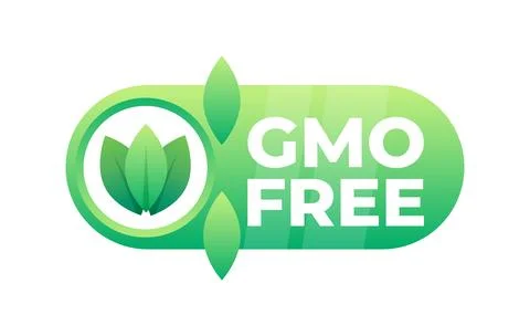 Green badge with a leaf design to indicate the product is free from genetically Stock-Illustration