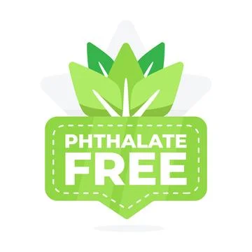 Green badge with a leaf design indicating a product is free from phthalates for Иллюстрация