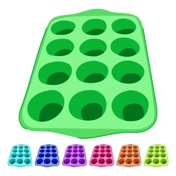 Green baking pan for cupcakes or muffins graphic Stock Illustration