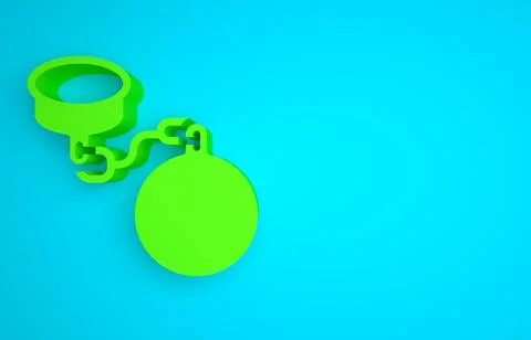 Green Ball on chain icon isolated on blue background. Minimalism concept. 3D Stock Illustration