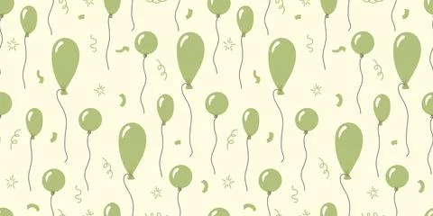 Green balloon party seamless pattern with confetti elements Stock Illustration