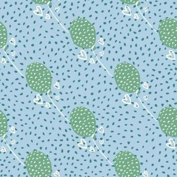 Green balloons with dashes seamless pattern. Love theme with holiday ornament 스톡 일러스트