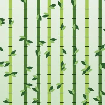 Green Bamboo Forest Pattern Vector Illustration with Leaves on Light Backgr.. Stock Illustration