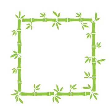 Green bamboo hand drawn border element for card design on white, stock vector Stock Illustration