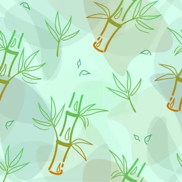 Green bamboo seamless pattern in khaki style on color background. Asian Stock Illustration
