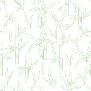 Green bamboo seamless pattern on a white background. Stock Illustration