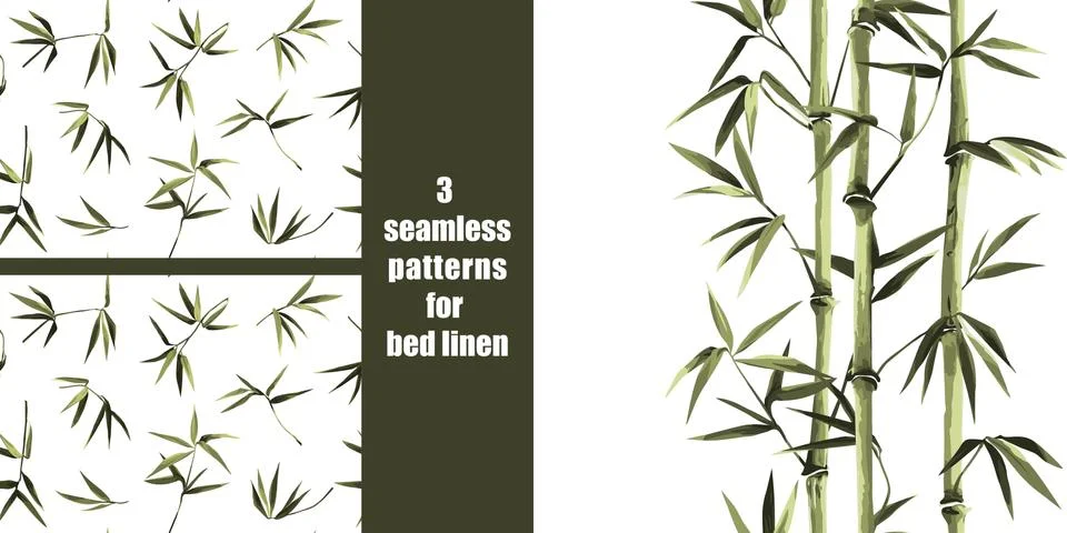 Green bamboo seamless patterns set for bed linen Stock Illustration
