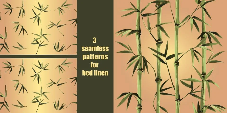 Green bamboo seamless patterns set for bed linen Stock Illustration