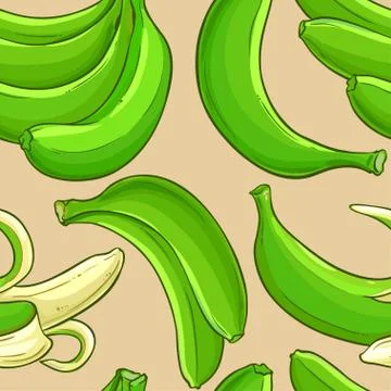 Green banana fruit vector pattern Stock Illustration