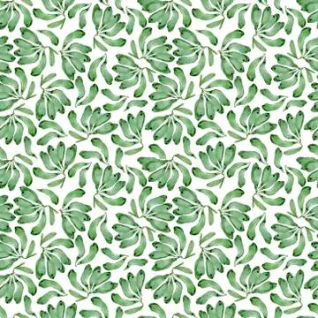 Green banana seamless pattern design on white background. Hand drawn watercol Stock Illustration